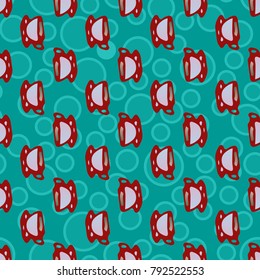 Cup of coffee or tea with dots on background seamless pattern.