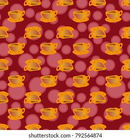 Cup of coffee or tea with dots on background seamless pattern.