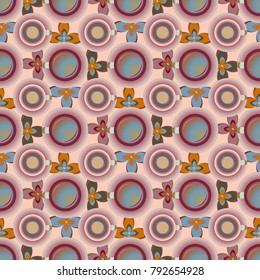 Cup of coffee or tea with dots on background seamless pattern.