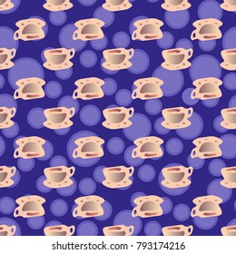 Cup of coffee or tea with dots on background seamless pattern.
