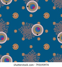Cup of coffee or tea with dots on background seamless pattern.