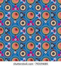 Cup of coffee or tea with dots on background seamless pattern.