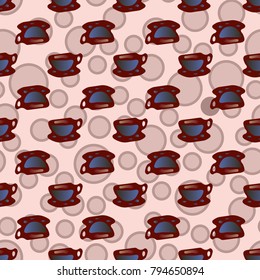 Cup of coffee or tea with dots on background seamless pattern.