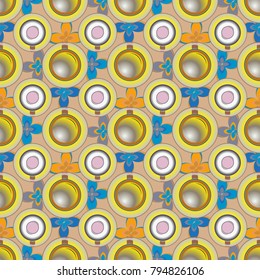 Cup of coffee or tea with dots on background seamless pattern.