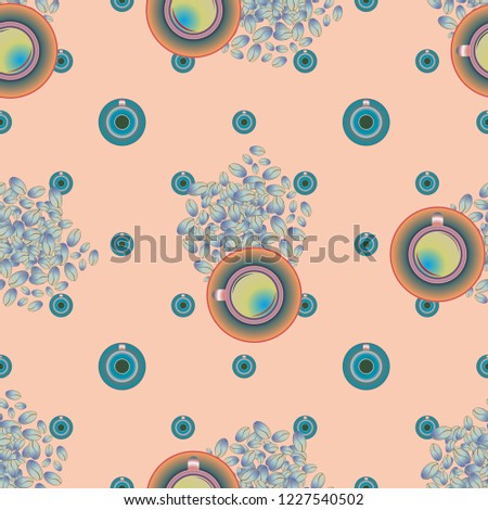 Cup of coffee or tea with dots on background seamless pattern.