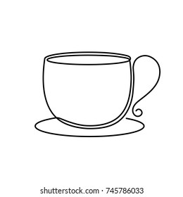 Una taza de café o té dibujada por una línea continua. Dibujo manual en blanco y negro