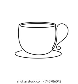 A cup of coffee or tea drawn by one continuous line. Black and white hand drawing