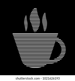 A cup of coffee or tea, in the form of lines, white on a black background, vector