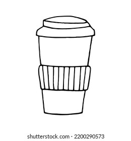 cup of coffee and tea to go hand drawn in doodle style. 
