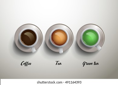 Cup of coffee, tea and green tea. suitable use for menu. vector illustration.