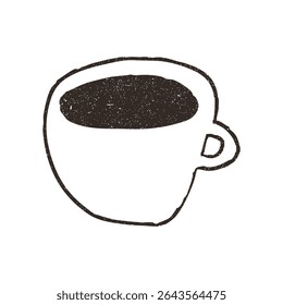 Cup of coffee or tea, hand drawn doodle, vector illustration isolated on white background. Outline sketch style with grunge vintage texture. Hot beverage mug, cafe concept