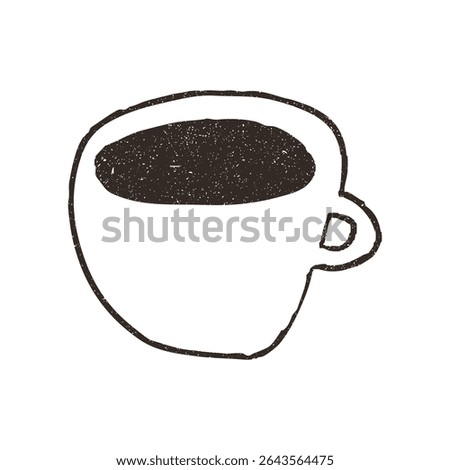 Cup of coffee or tea, hand drawn doodle, vector illustration isolated on white background. Outline sketch style with grunge vintage texture. Hot beverage mug, cafe concept