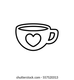 cup of coffee tea with heart line icon black on white