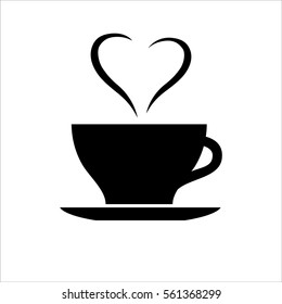 Cup of coffee or tea with heart shaped smoke. Symbol of romance and bonding over cup of warming drink. Vector Illustration
