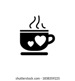 cup of coffee tea with heart with steam line icon black on white. Stock vector