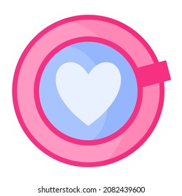 Cup of coffee or tea with heart. Wedding and valentine day concept. Vector cartoon isolated illustration.