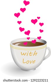 cup with coffee or tea and with hearts 