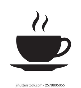 cup of coffee tea hot drink black vector icon on white backgroun
