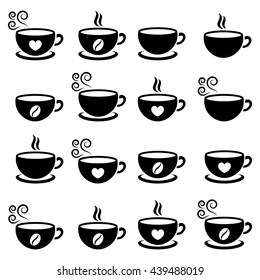cup of coffee tea hot drink black icons on white background