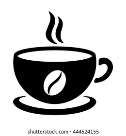 cup of coffee tea hot drink with steam and bean black icon on white background