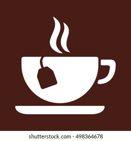 cup of coffee tea hot drink white vector icon on brown background