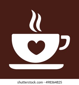 cup of coffee tea hot drink white vector icon on brown background
