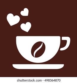 cup of coffee tea hot drink white vector icon on brown background