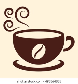 cup of coffee tea hot drink brown vector icon on white background