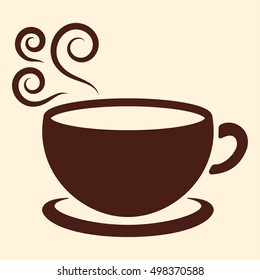 cup of coffee tea hot drink white vector icon on brown background