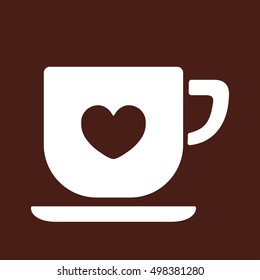 cup of coffee tea hot drink white vector icon on brown background