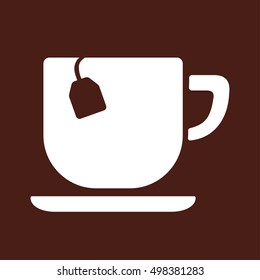 cup of coffee tea hot drink white vector icon on brown background