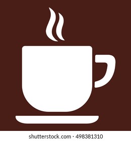 cup of coffee tea hot drink white vector icon on brown background