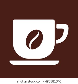 cup of coffee tea hot drink white vector icon on brown background