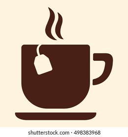 cup of coffee tea hot drink brown vector icon on white background