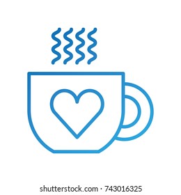 cup of coffee tea hot with heart icon on white background