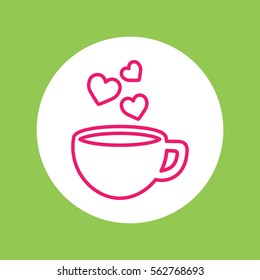 cup of coffee tea hot with hearts steam line icon