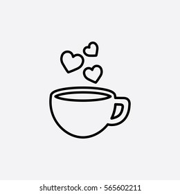 cup of coffee tea hot with hearts steam line icon