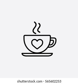 cup of coffee tea hot with hearts steam line icon
