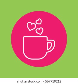 cup of coffee tea hot with hearts steam line icon