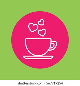 cup of coffee tea hot with hearts steam line icon