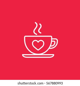 cup of coffee tea hot with hearts steam line icon