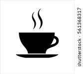 Cup of coffee or tea icon. Hot beverage mug on saucer and smoke. Vector Illustration