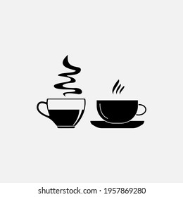 Cup of coffee and tea cup icon. Hot drinks glasses symbols. Flat icons on white. Vector