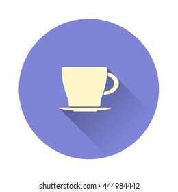 Cup of coffee or tea icon with long shadow. Flat design vector illustration