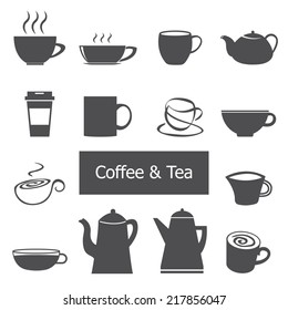 Cup of coffee and tea icon set.