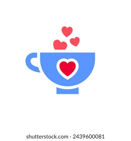 cup coffee or tea icon or Valentines day symbol, holiday sign designed for celebration, vector trendy modern style.