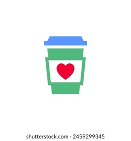 Cup coffee or tea icon or Valentines day symbol, holiday sign designed for celebration, vector trendy modern style.