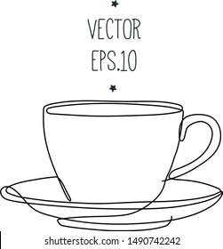 cup of coffee or tea. Illustration of one continuous line, freehand drawing, sketch drawing.