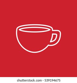 cup of coffee tea line icon white on red