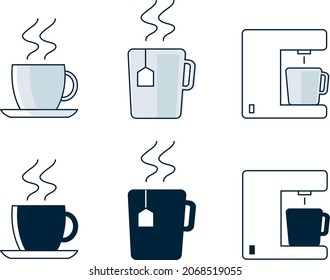 cup of coffee, cup of tea and coffee maker icons